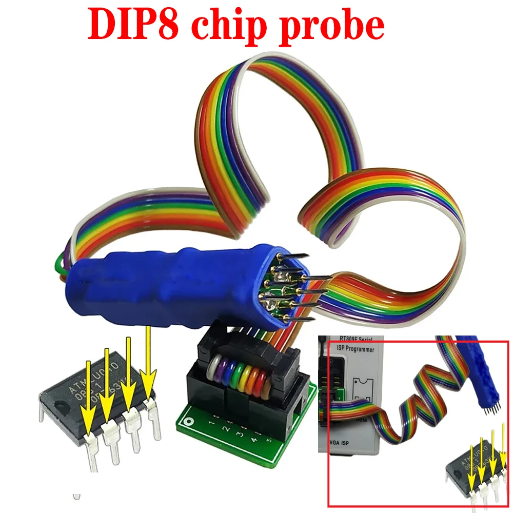 DIP8 In-Line Chip Probe Wire IC Test Clip Clamp 8pin 2.54 For BIOS 93 25 24 CH341A EZP2019 2013 TL866ii PLUS CS A RT809F RT809H