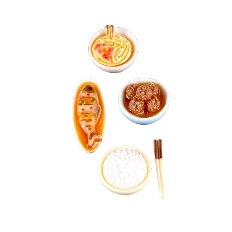 ชุดอาหารจีนจิ๋วสำหรับบ้านตุ๊กตา 1 ชุด ขนาด 1/12 ของตกแต่งครัวบ้านตุ๊กตา ของตกแต่งห้องอาหารบ้านตุ๊กตา DIY