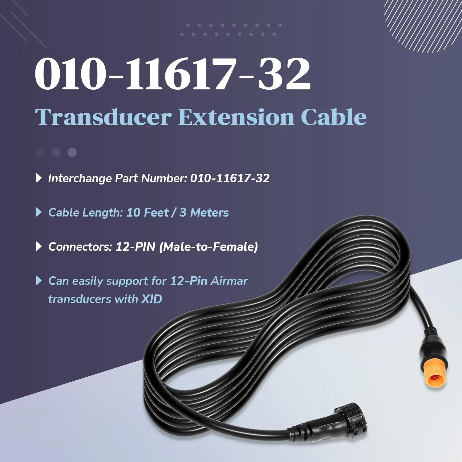 TM Garmin 010-11617-32 Cable de extensión del transductor 12 pines 10 pies apto para Garmin CV51M-TH, CV51M-THP, CV51M-TM, Striker 7sv, Striker