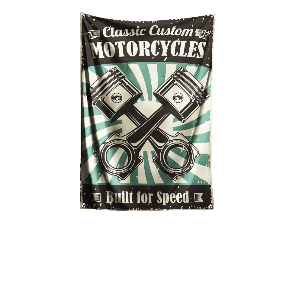 Custom Motorcycle Racing Flag Polyester Digital Printing Banner for Garage Wall Art Out Door Decoration With Grommets