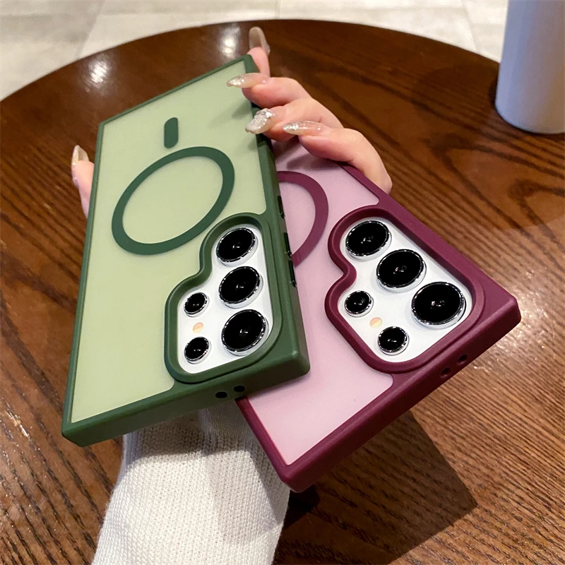 Magsafe Magnetische Draadloze Lading Case Voor Samsung Galaxy S25 S24 S23 S22 S21 Ultra Plus Matte Schokbestendig Clear Hard Cover