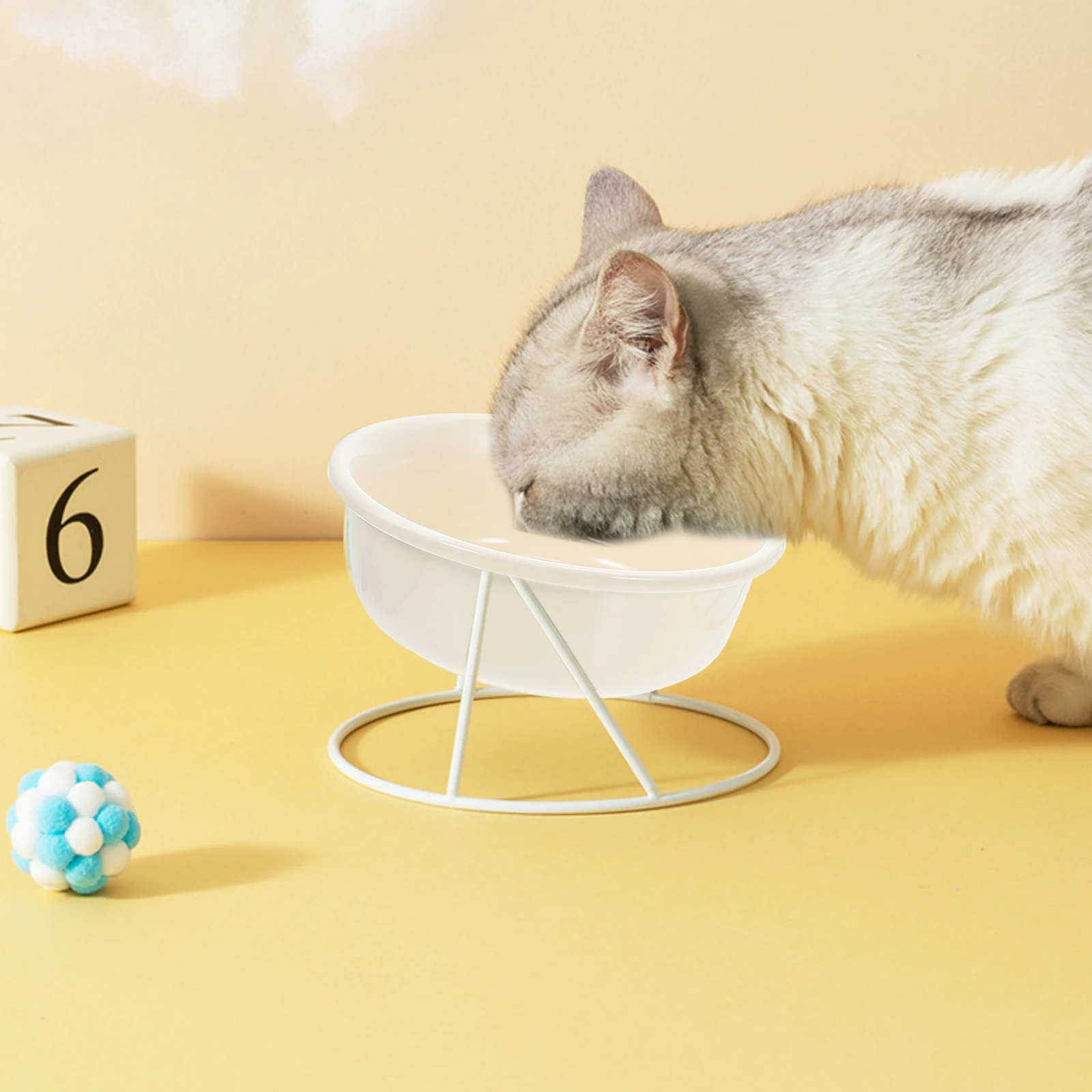 

Ceramic Cat Bowl Dog Water Bowl Pet Feeder High Base Kitten Elevated Beige Durable Smooth Easy Clean StableBracket Design