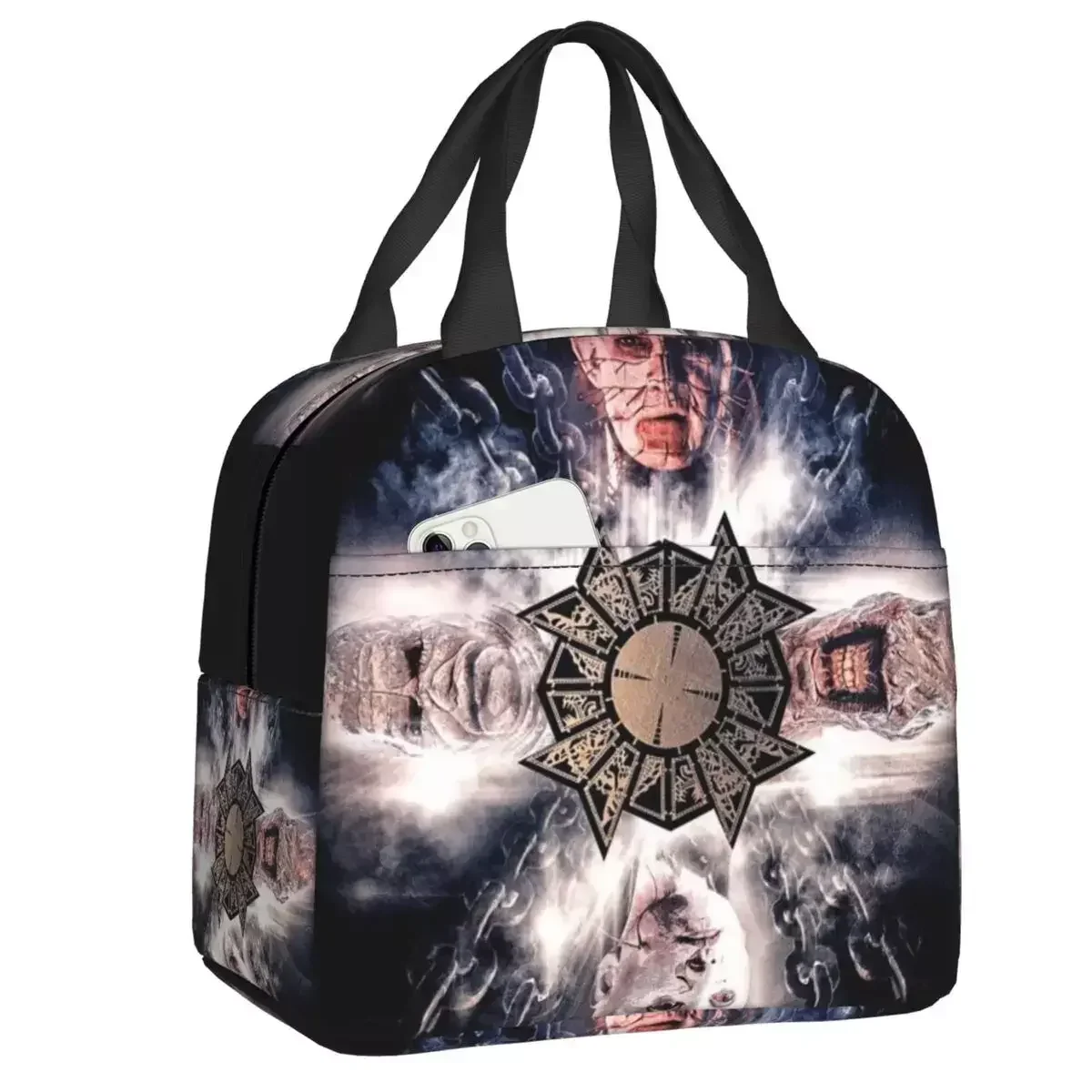 2023 New Custom Hellraiser Pinhead Halloween Horror Movie Lunch Bag uomo donna Cooler Warm Insulated Lunch box per ufficio per adulti