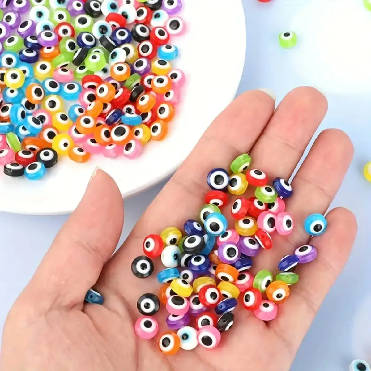50 قطعة/الوحدة 8 مللي متر شقة مستديرة عين الشر الاكريليك حبة البيضاوي شريط فضفاض خرزة مباعدة ل أساور يدوية القرط صنع المجوهرات الإكسسوارات