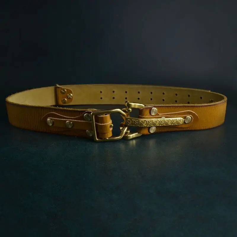 

Men's Handmade Vintage Cowhide Cavalry Belt Pure Brass Buckle Men's Genuine Leather Personalized Belt