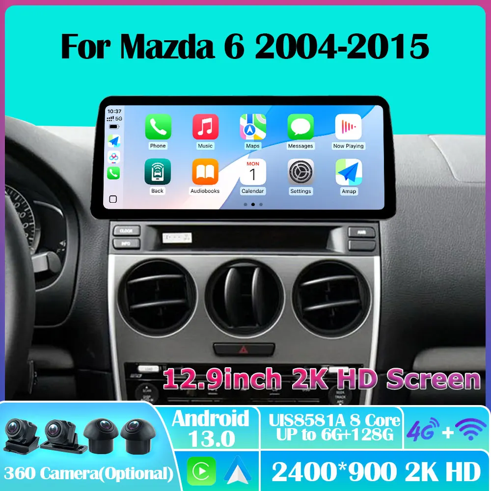 

Автомобильное радио Android 13 для Mazda 6 2004-2015, Carplay, авто, мультимедиа, стереосистема 360, камера Navi, GPS, видео, AI, голос, 2din, интеллектуальный 5G