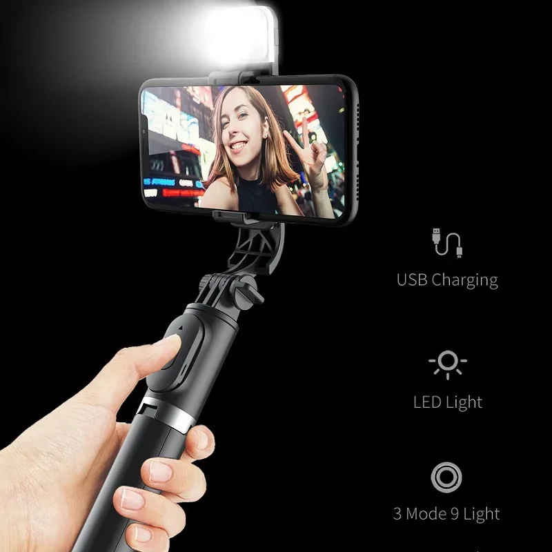 Q02 Selfie Stick Wireless Bluetooth Tripod Foldable Bracket for Xiaomi Redmi Huawei iPhone Samsung Smartphone Android iOS Holder