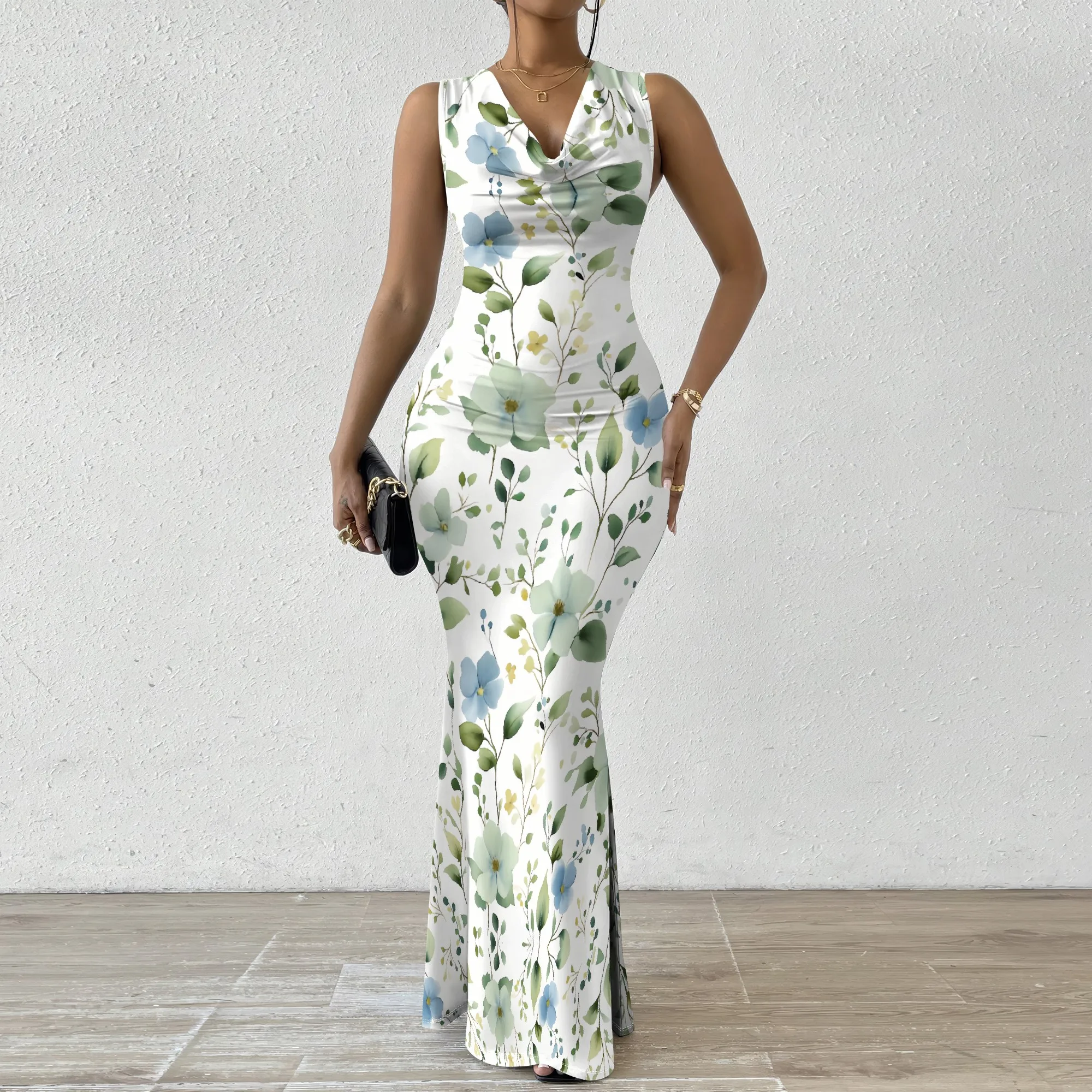 

Romantic Watercolor Floral Maxi Dress | Sleeveless Mermaid Gown | XS-2XL