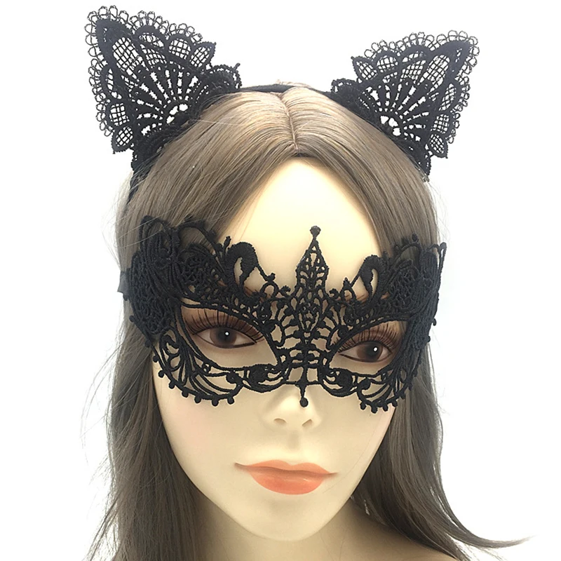 New Sexy Black Lace Headband Half Face Mask Cosplay Gothic Cat Bat Halloween Party Mask Girls Costume accessori regali per le donne