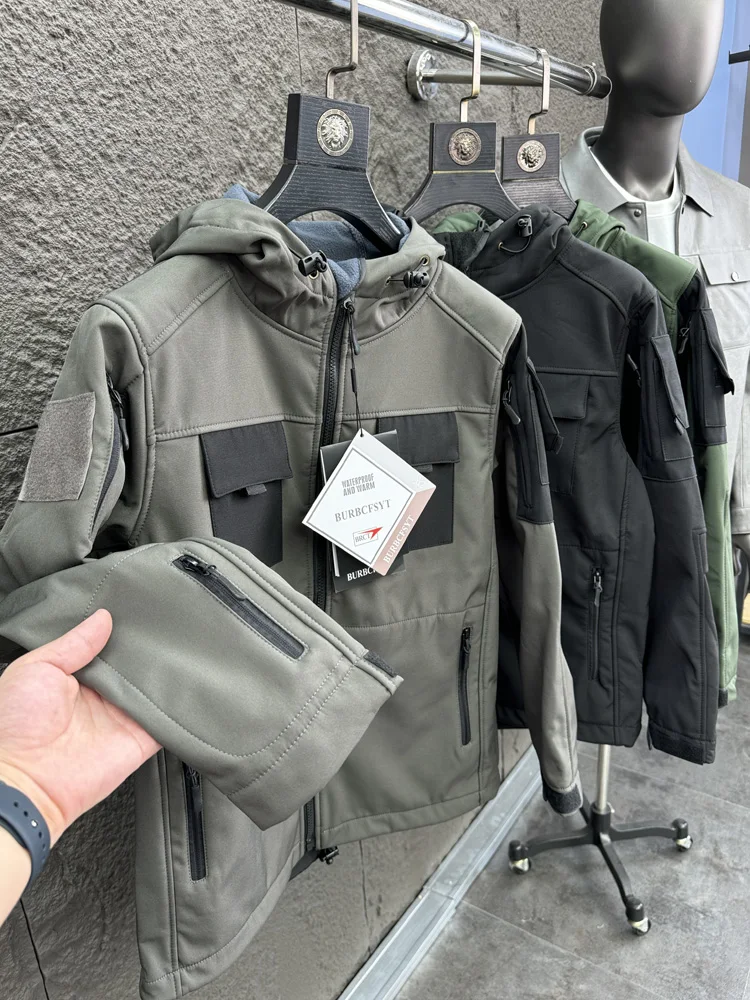 

Men's Outdoor Fce Lined Soft ell Jaet Casual Faionable Autumn Winter Coat with Hood Stand Fit Long Sve Pampa&