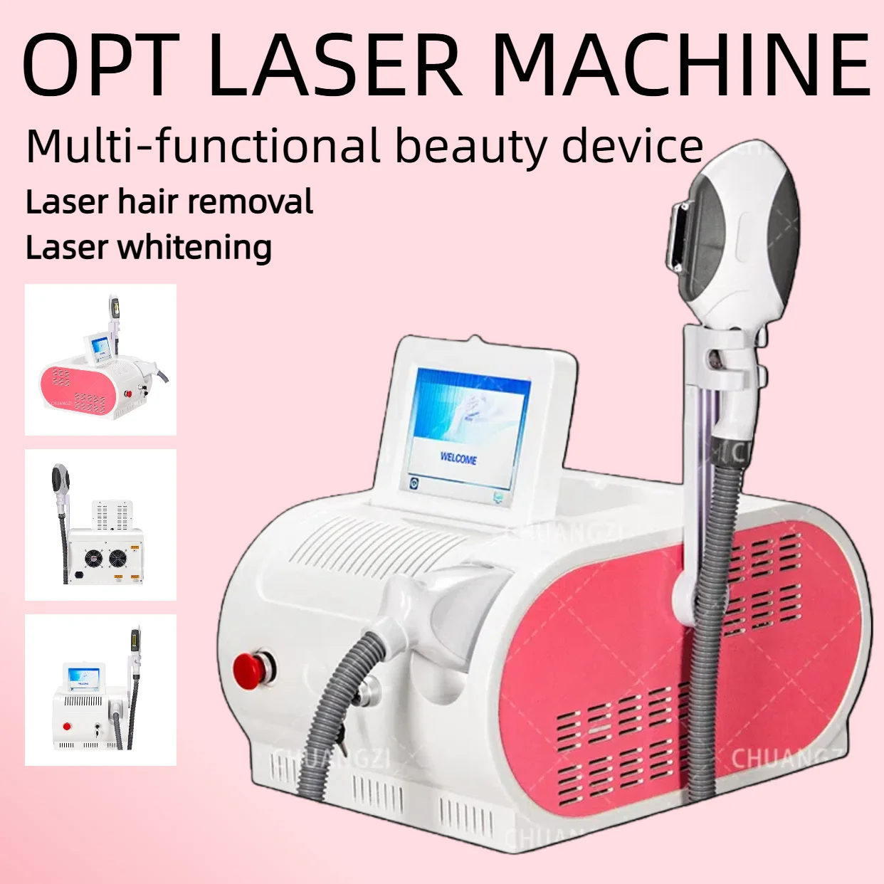 

IPL+OPT Laser Machine Multi-functional skin beauty device, hair removal, whitening, acne treatment.