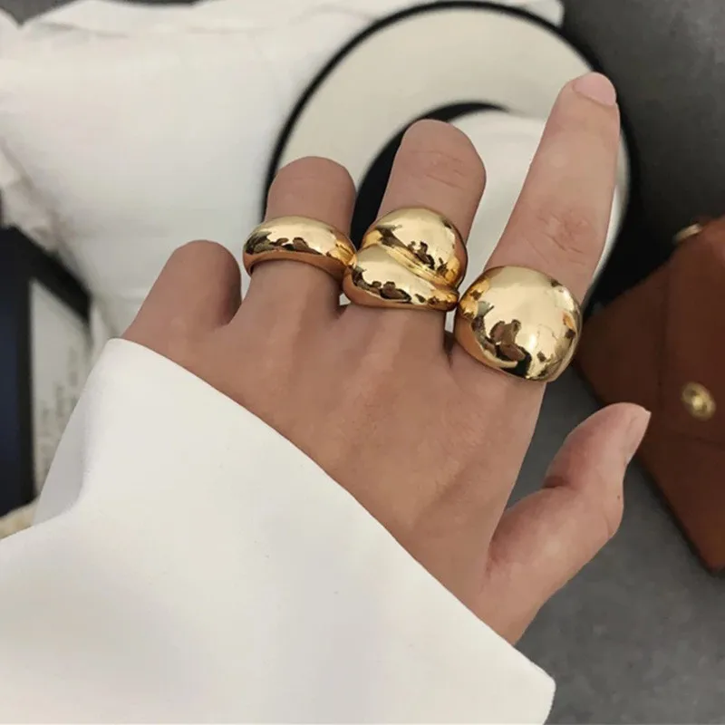 3Pcs Gold Color Silver Color Metal Minimalist Glossy Wide Open Rings Geometric Finger Ring for Women Men Jewelry Gifts Wholesale