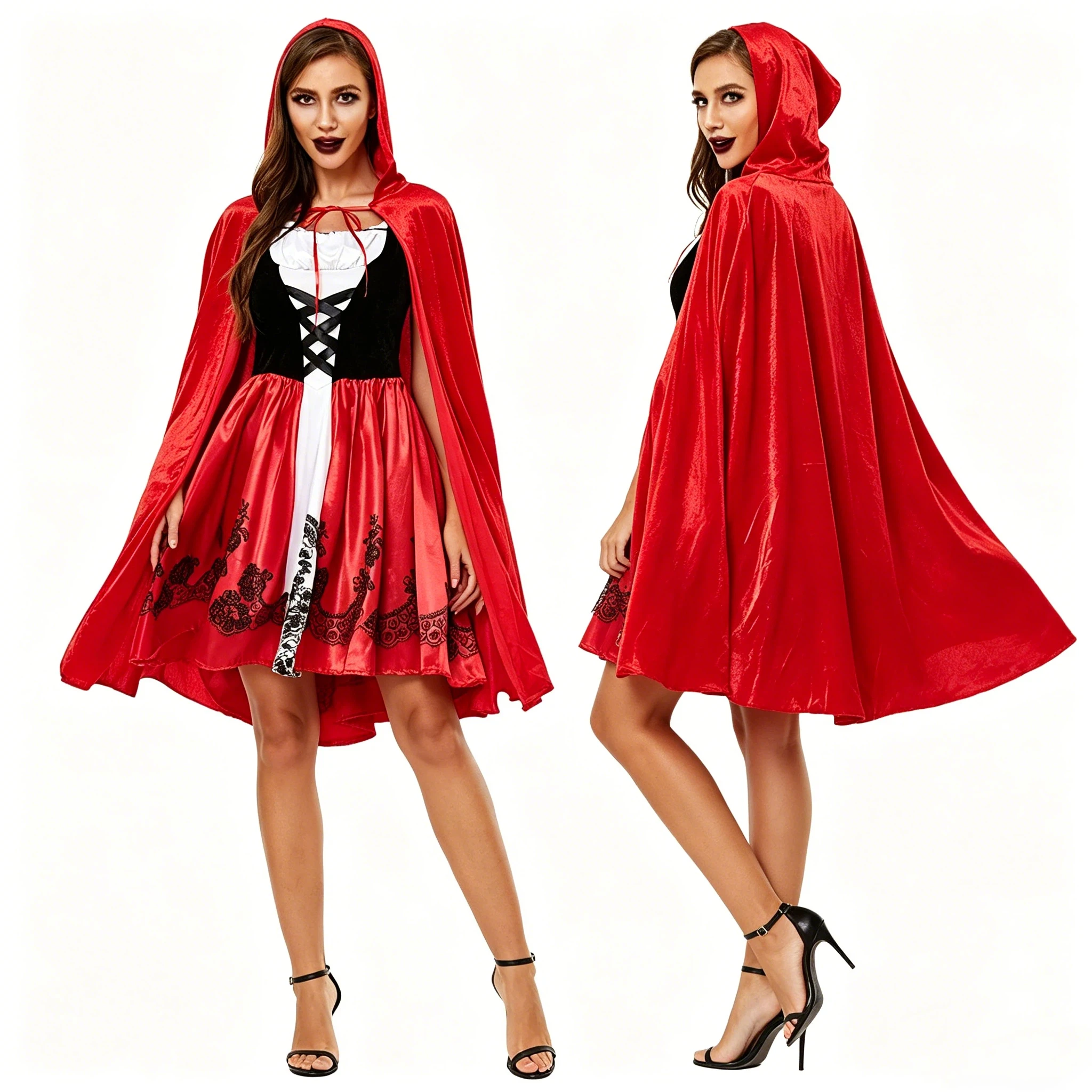 

Sexy Riding Hood Costume Adult Cloak Uniform Halloween Party Cosplay Fancy Fantasia Carnival Fairy Tale Woman Dress