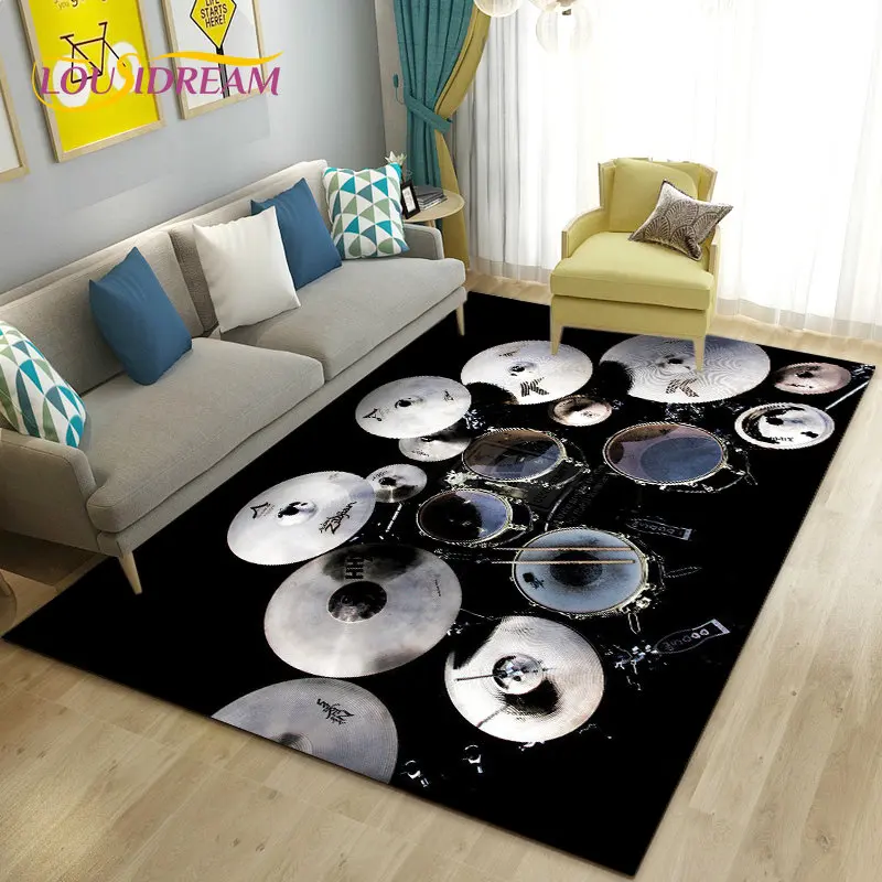 Drum Kit Music Instruments Area Rug Large,Carpet Rug for Living Room Bedroom Sofa Doormat Kitchen Decor,Kid Non-slip Floor Mat