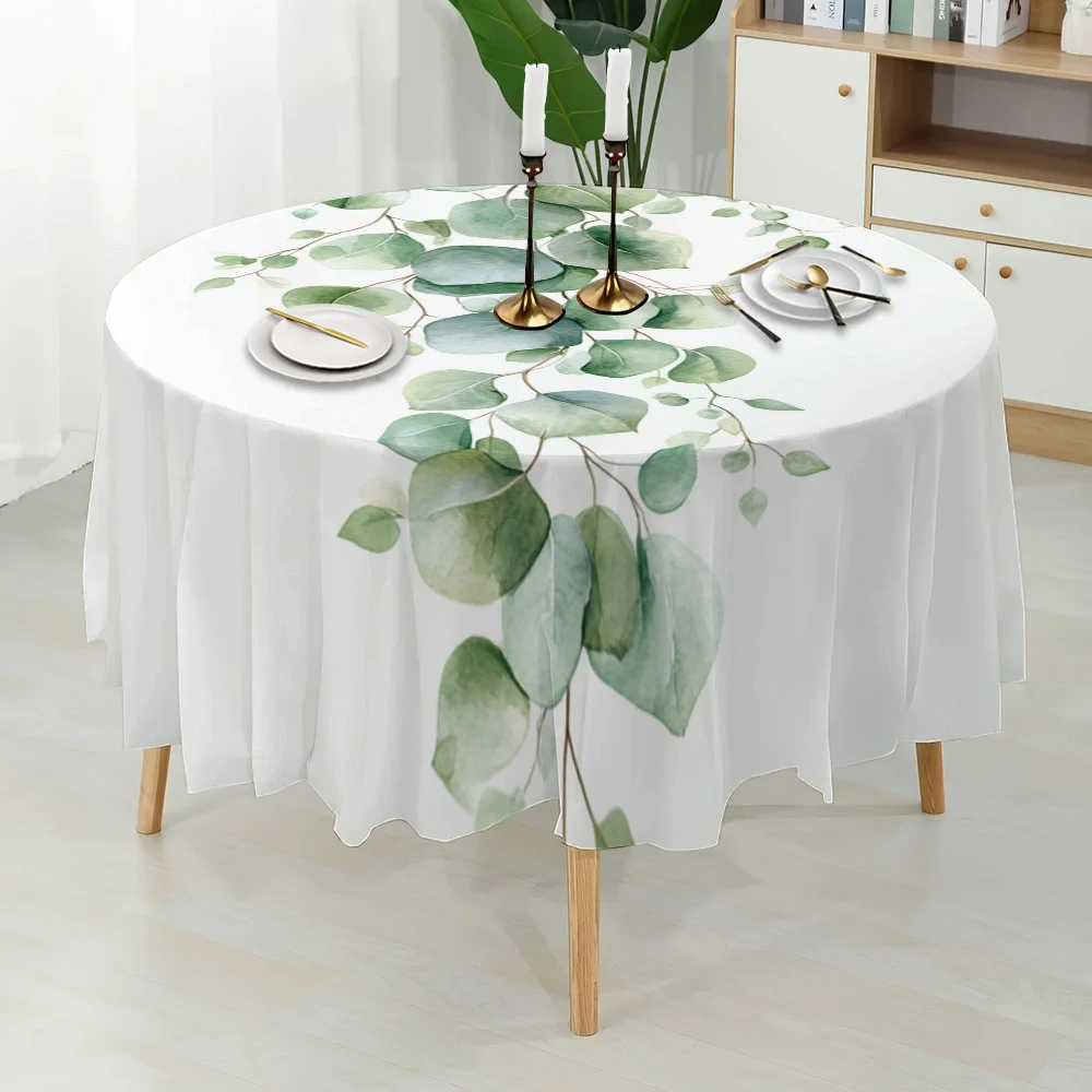 One watercolor design of an oval tablecloth made of eucalyptus vine, perfect for decorating a stylish small table.zyc