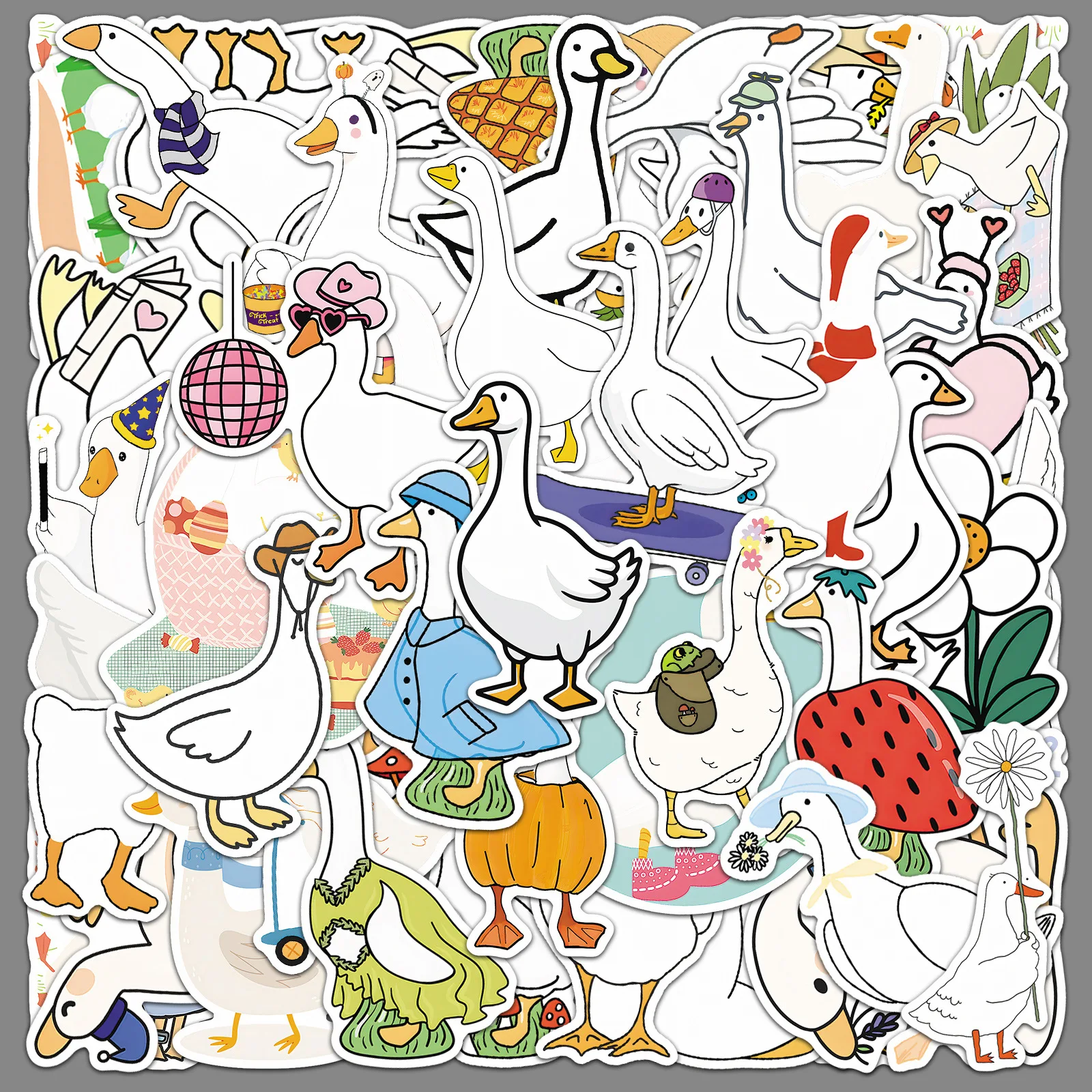 50 cartoon animal goose stickers, hand account cute pet big white goose decoration, computer water cup decoration