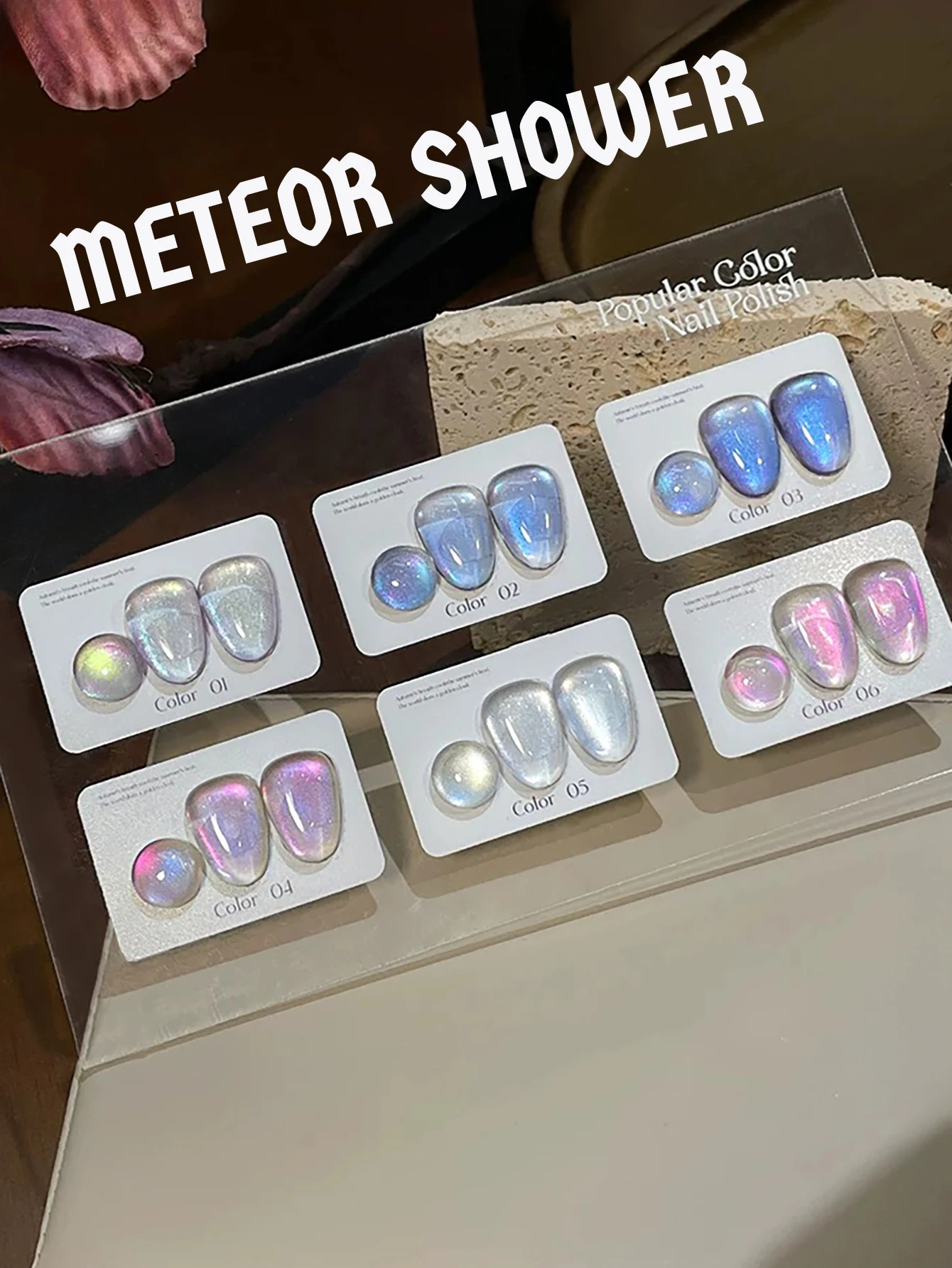 1-6pcs WS Herfst Winter Nagels Halloween Nagels Aurora Roze Blauw Cat Eye Gel Nagellak Ijs Transparant dubbel Licht Glazen Kraal