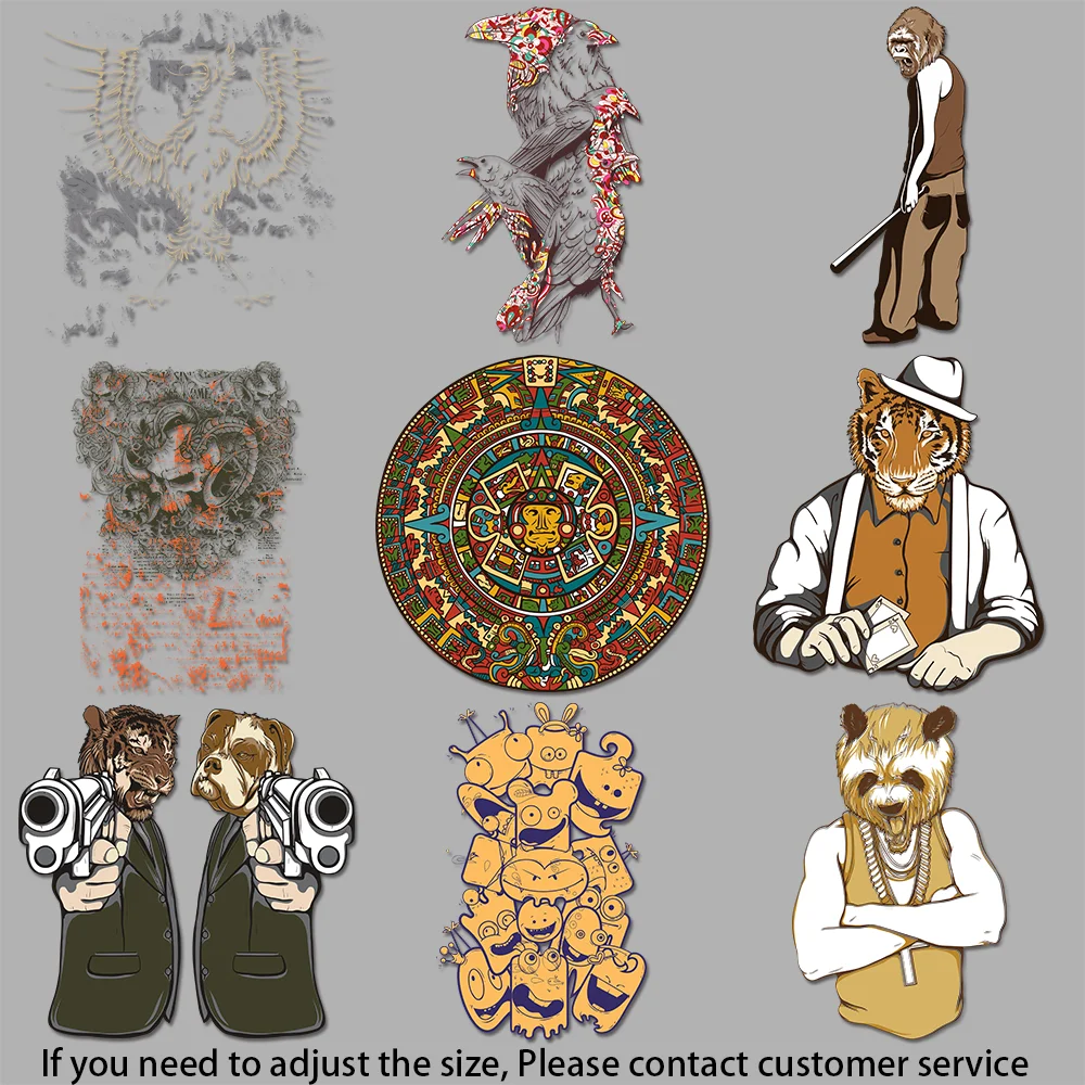 Iron-on Stickers for Clothes Aztec - style Totem Cool Tiger - dog Gangster Picture Durable Heat Transfer Prints DIY Craft
