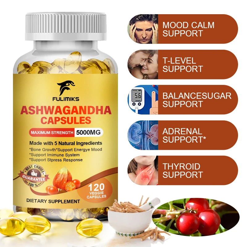 Organic Ashwagandha Extra Capsules Energy & Endurance Supplements Brain & Memory Relief Stress Vegetarian