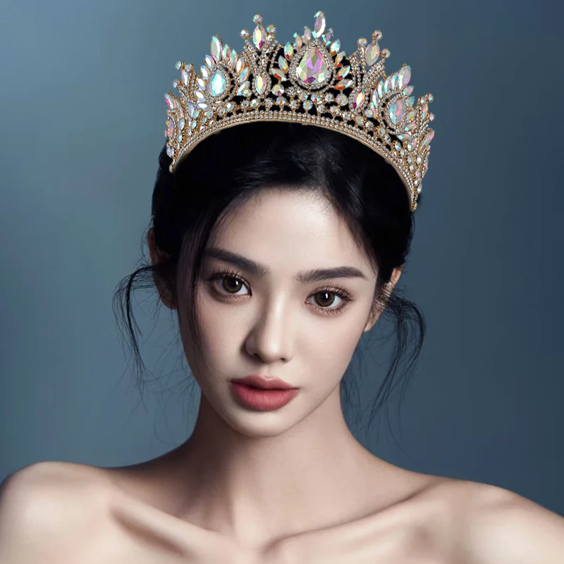 

1Pcs Silver luxury high-end royal queen wedding crown crystal banquet Tiaras party costume jewelry accessories