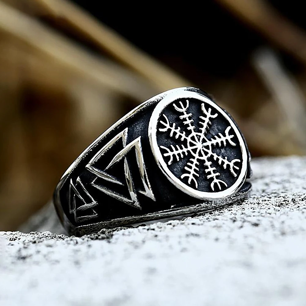 New Design Viking Compass Rings For Men Stainless Steel Retro Fashion Viking Valknut Ring Punk Biker Jewelry Gifts Dropshipping