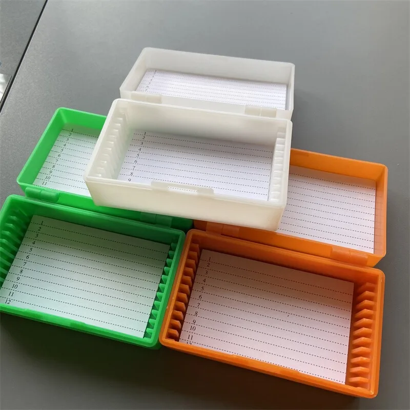 2PCS Green Orange White Plastic Lab Pathological Slides Storage Box Microscope Slides Box Holder Case