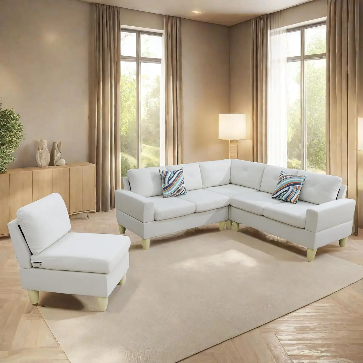 L Shaped Sofa Modern Sectional Couches For Living Room, Bedroom, Office, White-Combination Pack, Mzx-Vc-F22303