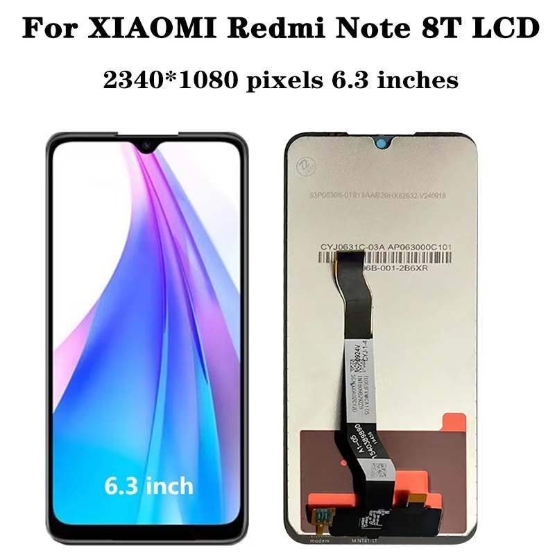 Pantalla táctil LCD IPS de 6,3 pulgadas para Xiaomi Redmi Note 8T, piezas de repuesto para pantalla LCD Redmi Note8T M1908C3XG