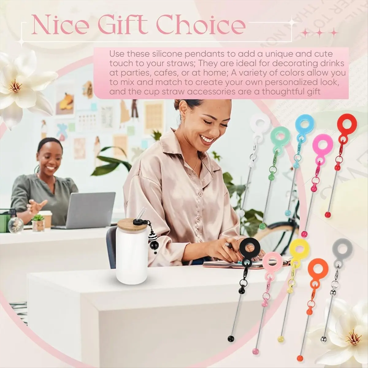 

【BAAQ】 10 Pcs Beadable Straw Charm Compatible with DIY Beaded Straw Toppers Charm Adapter Pendant Ornament