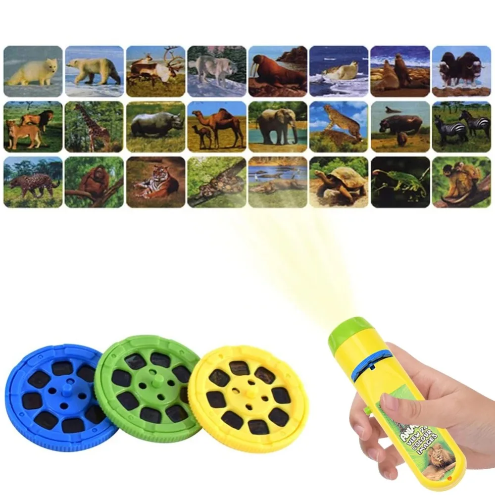 Portable Educational Projection Flashlight Plastic Cartoon Children Projector Light Bedtime Learning Dinosaur Star Sky Lantern