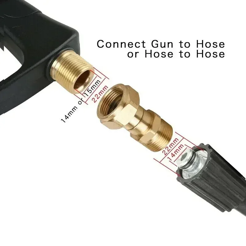 Conector de junta giratória para lavadora de alta pressão de latão, encaixe de mangueira m22 14mm, conector de pulverizador de mangueira de rotação