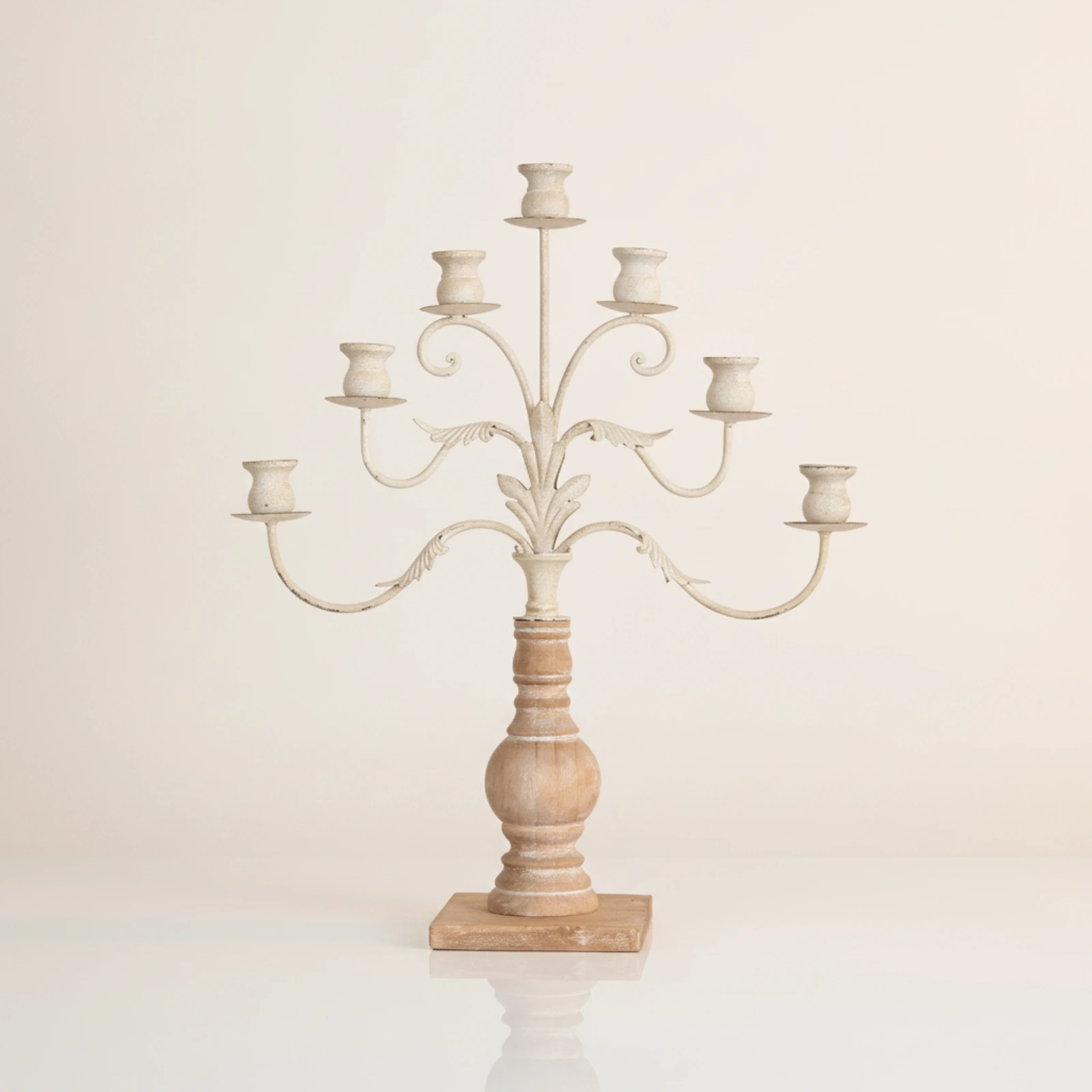 Candelabra with Wooden Base Vintage Tabletop Candelabra Taper Candle Holder Distressed Shabby Chic for Home Decorators