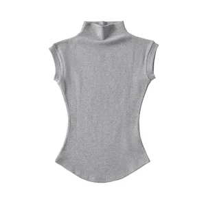 Women Summer Sexy Turtleneck Sleeveless T-Shirts Tops Solid Slim Fit Pullovers Causal Tees Shirts Female Streetwear Basics Tees 10 best sales tianhou silk quilt - №6