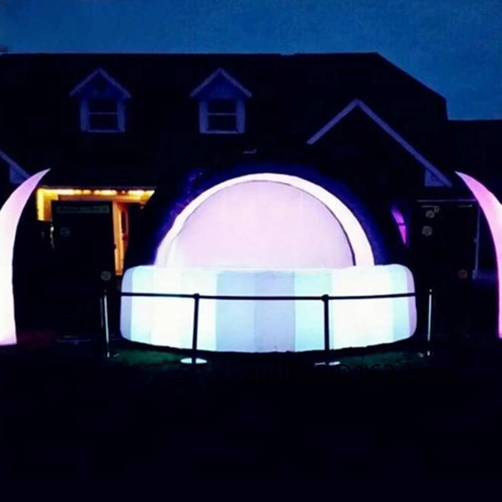 Barra de coquetel inflável meio arredondada com luzes led, quiosque ao ar livre, balcão de servir, cabine de dj para decoração de festa