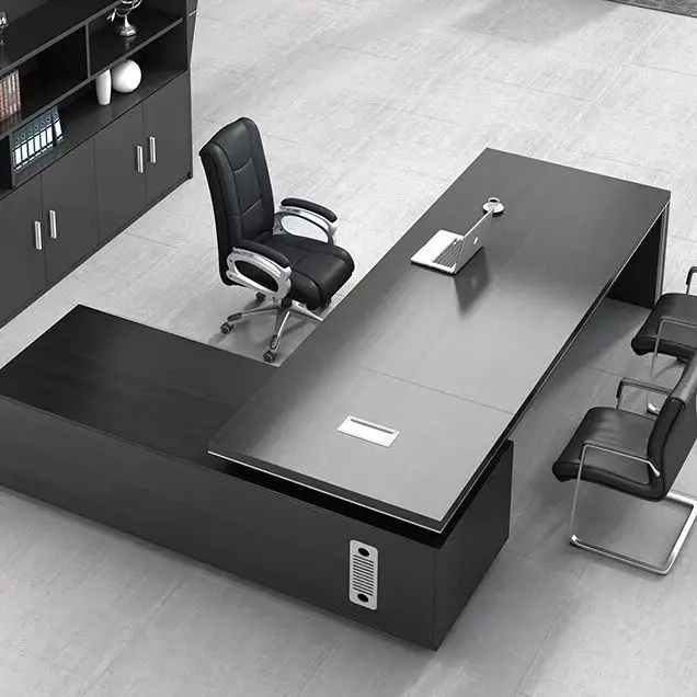 

Luxury CEO Boss Executive Table, Modern L Shaped Office Computer Desk for Business Workplace