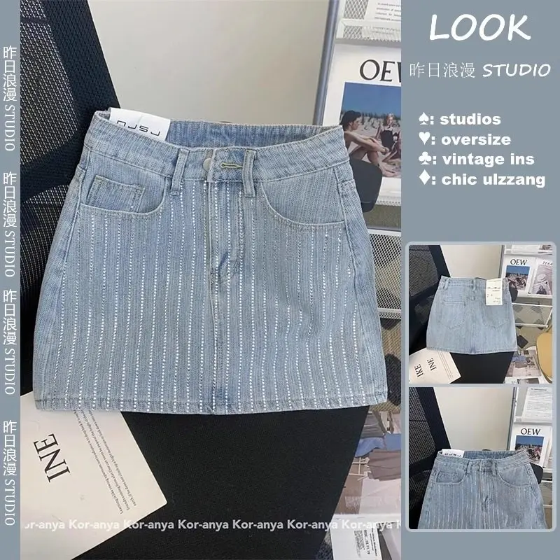 

Женская светло-голубая мини-юбка из денима в винтажном стиле 2000-х годов, с завышенной талией, в стиле ковбойской юбки, в корейском стиле Харадзюку, Y2K, джинсовая юбка-трапеция, летняя