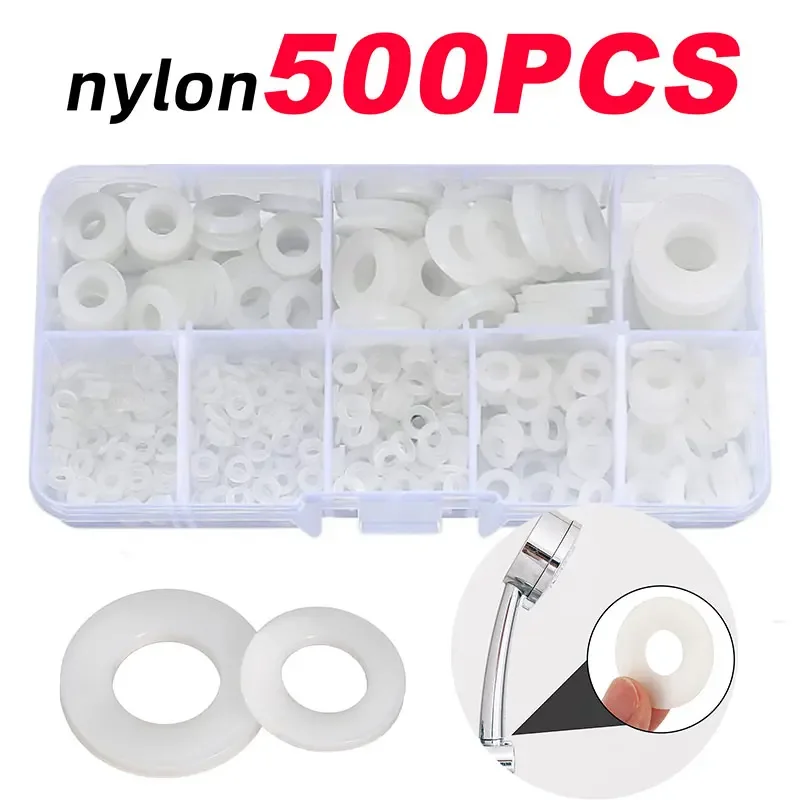 500Pcs Nylon Flat Washers Assortment Set for Plumbing Plastic Spacer Seals Gaskets O-ring Fasteners Size M2.5 M3 M4 M5 M6 M8 M10