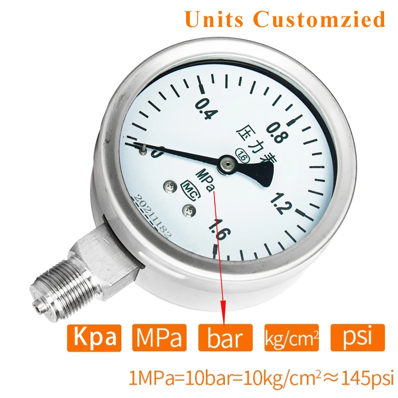 

Mechanical Pressure Gauge 1.5% Accuracy -0.1-60Mpa 60mm Dial Radial Water Oil Air Pressure Gauge M20*1.5 Thread