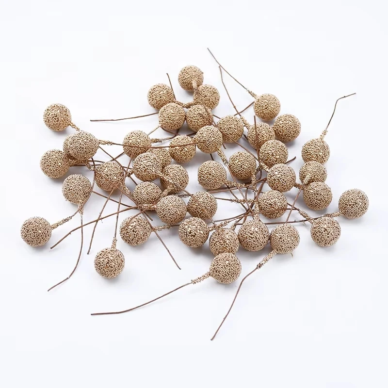 

40pcs Cheap Artificial Fruits Foam Stamen Cherry Gold Silver Flowers DIY Christmas Craft Decor Wedding Home Room Party Supplies