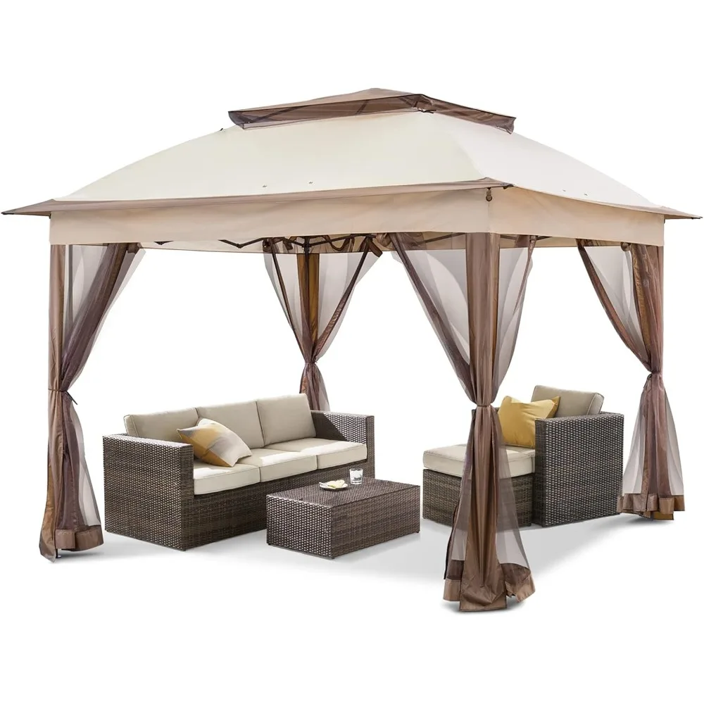 

COOS BAY 11x11 Pop Up Instant Gazebo Tent with Mosquito Netting Outdoor Canopy Shelter with 121 Square Feet of Shade (Beige)