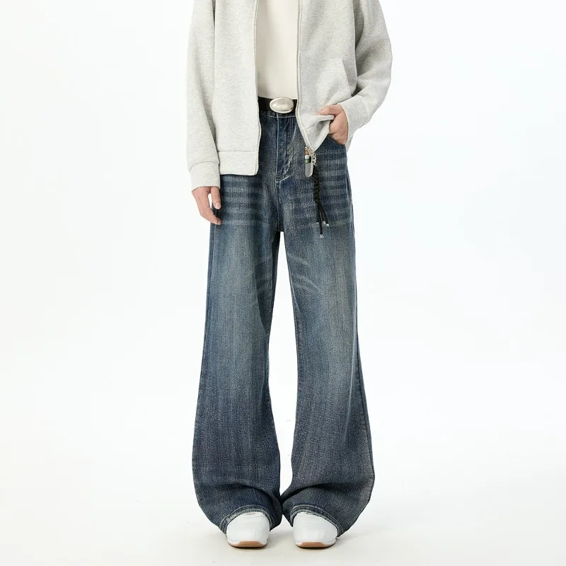 Men's Denim Jeans Pants Washing Gradient Color Niche Design Casual Trousers New Trendy Wide Leg Loose Male Jeans Autumn