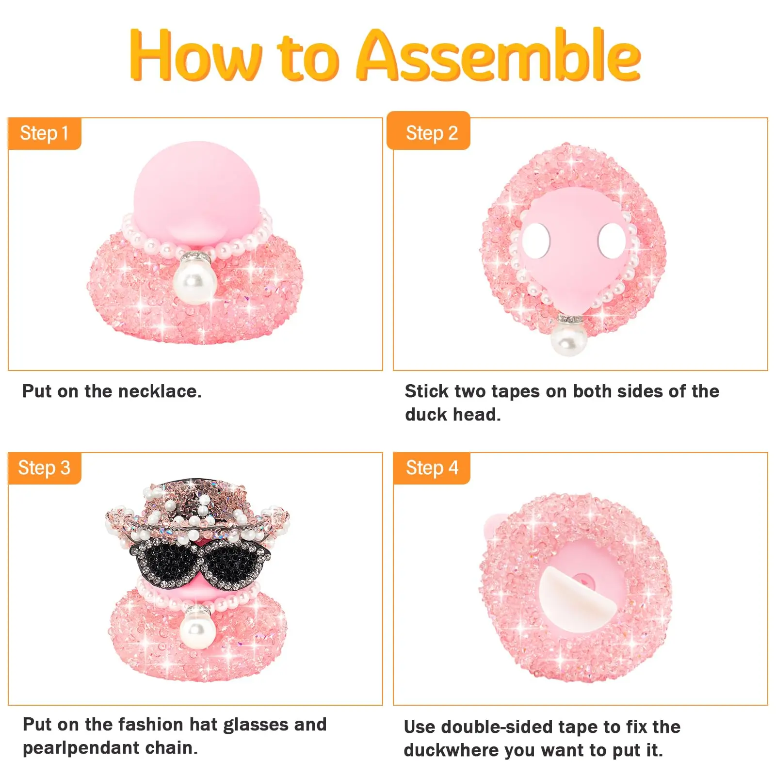 Pink Diamond Rubber Duck Car Ornaments Dashboard Decorations for Cool Car Accessories with Diamond
