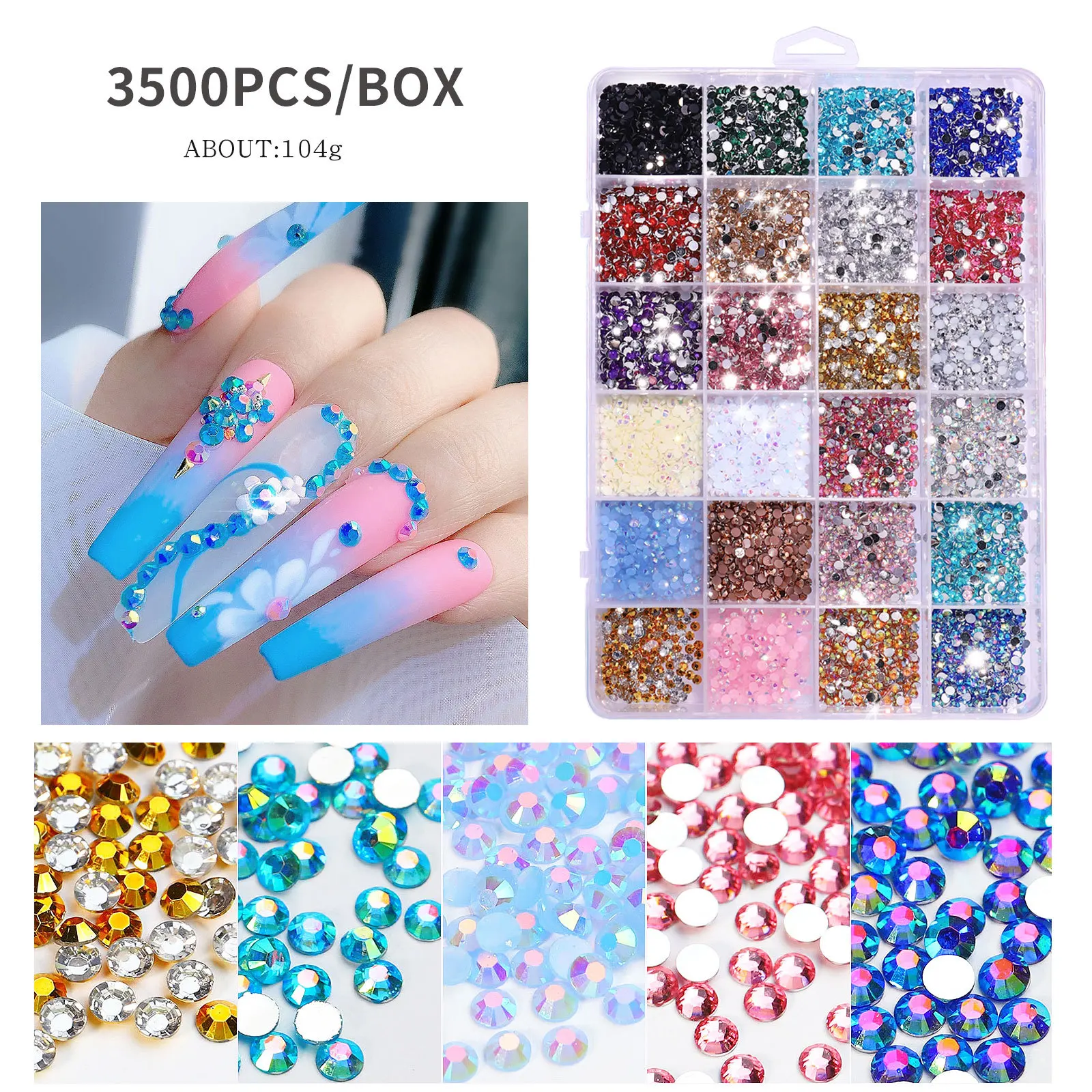 1 paquete de diamantes de imitación de colores mezclados para uñas, diamantes de cristal para uñas