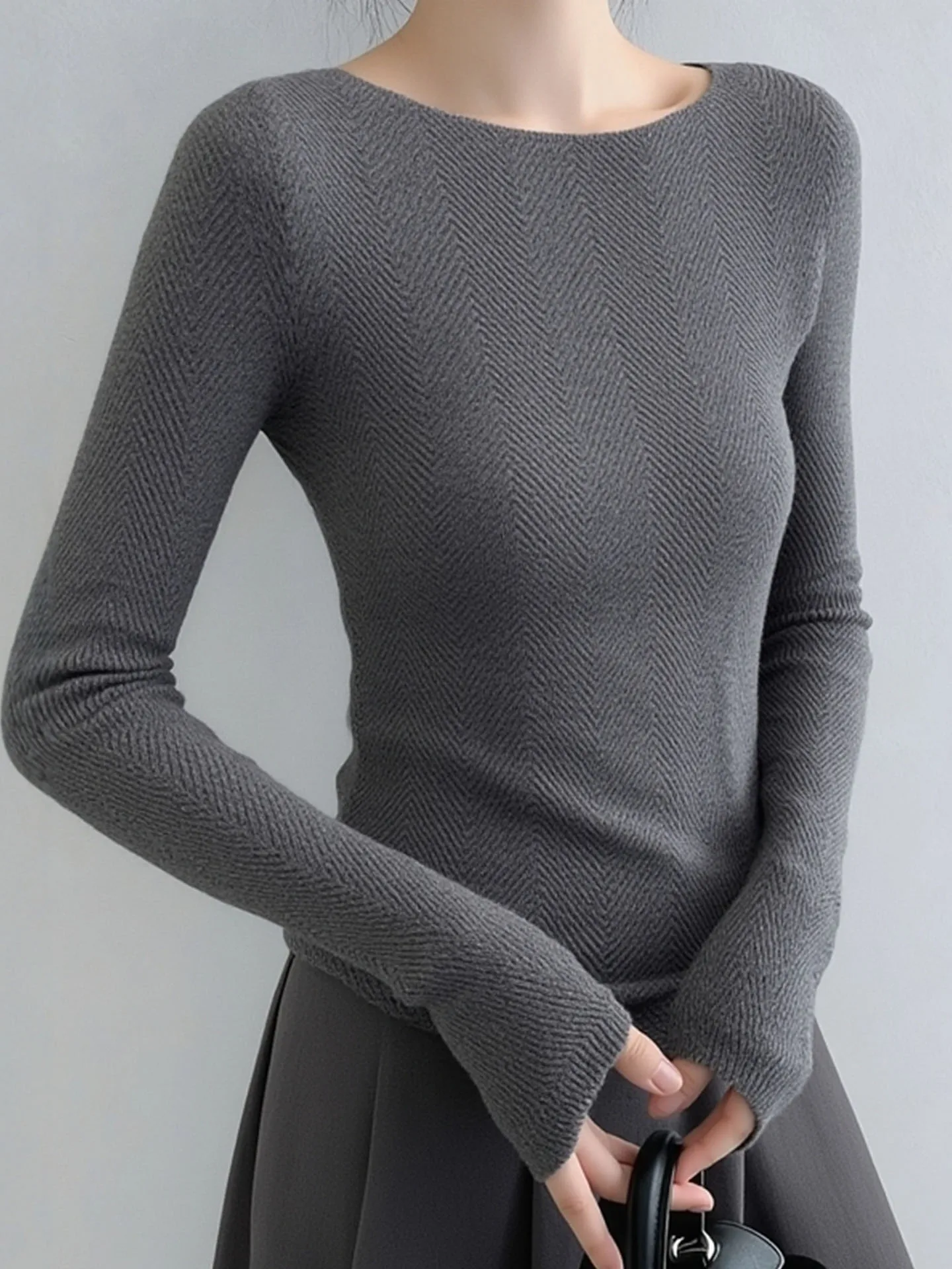 

Slim Fit Color Knitwear Long Sleeve Crew Neck Base Shirt Women's Fashion Design Autumn Winter Top Korean Style Commute