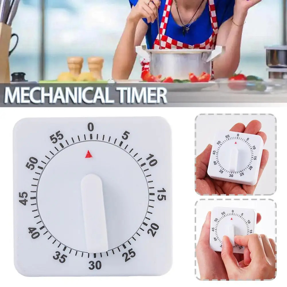 60-minute Classic Small Square Mini Kitchen Timer Mechanical Battery-free Countdown Timer for Cooking Frying Strong Remider O2K4