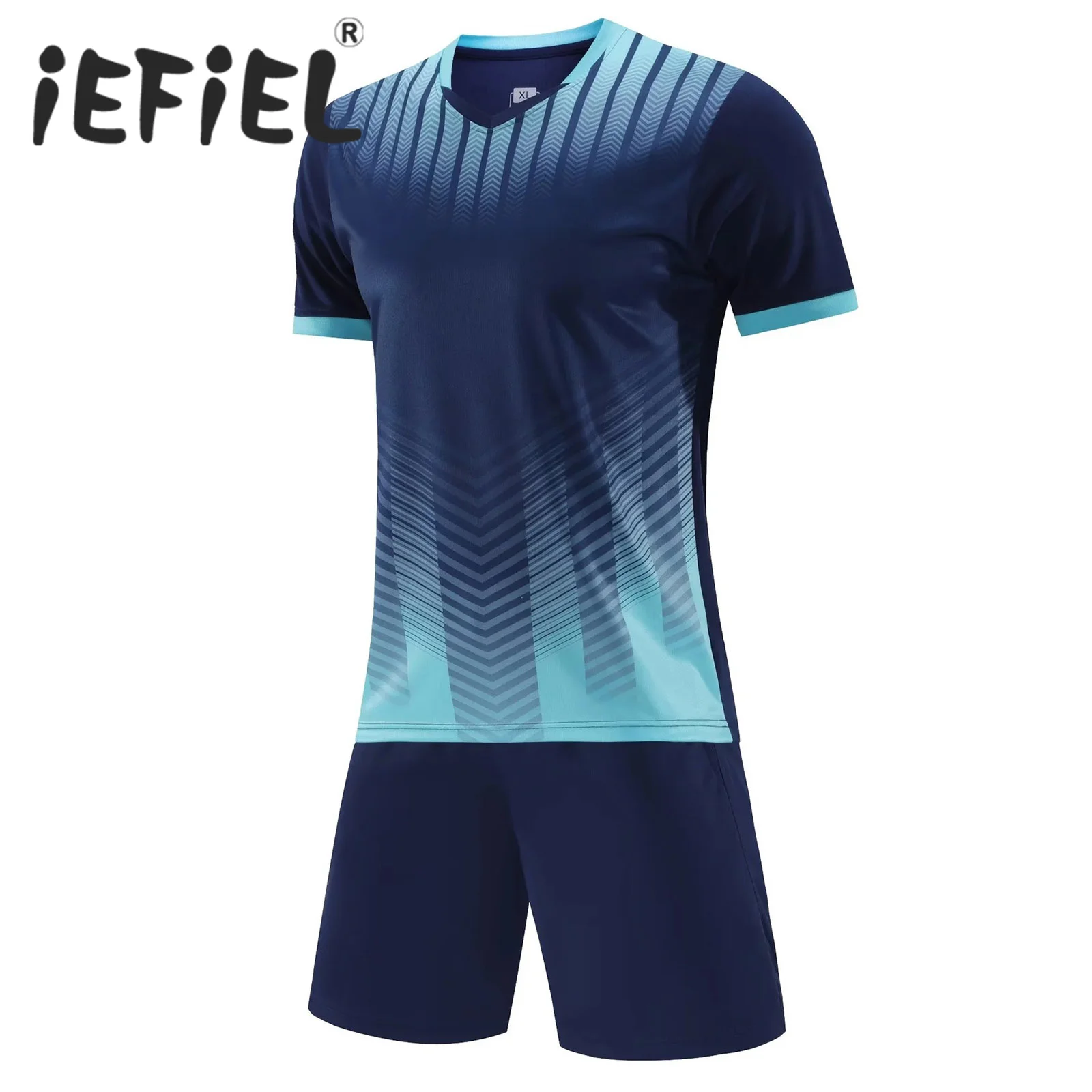 Kids Boys Sports Outfits Football Soccer Team Uniform Training Workout Fitness Running Suit Tops with Shorts Set Sportswear Suit