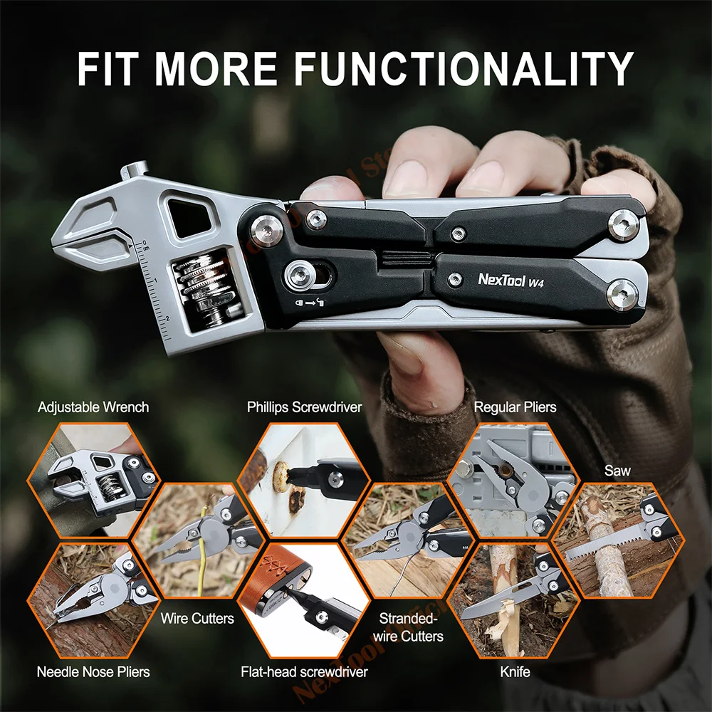 NexTool Multitool Wrench W4 11-In-1 Adjustable Wrench Pliers Folding Knife Hand Tools Screwdriver Wooding Saw Wood Working Tools