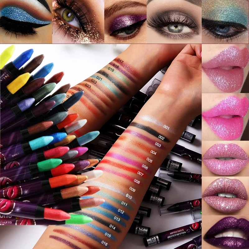 2 In 1 Eyeshadow Lipstick Pencil Durable Waterproof Glitter Matte Korean Cosmetics Products Makeup Pigment Eyeshadow Pen