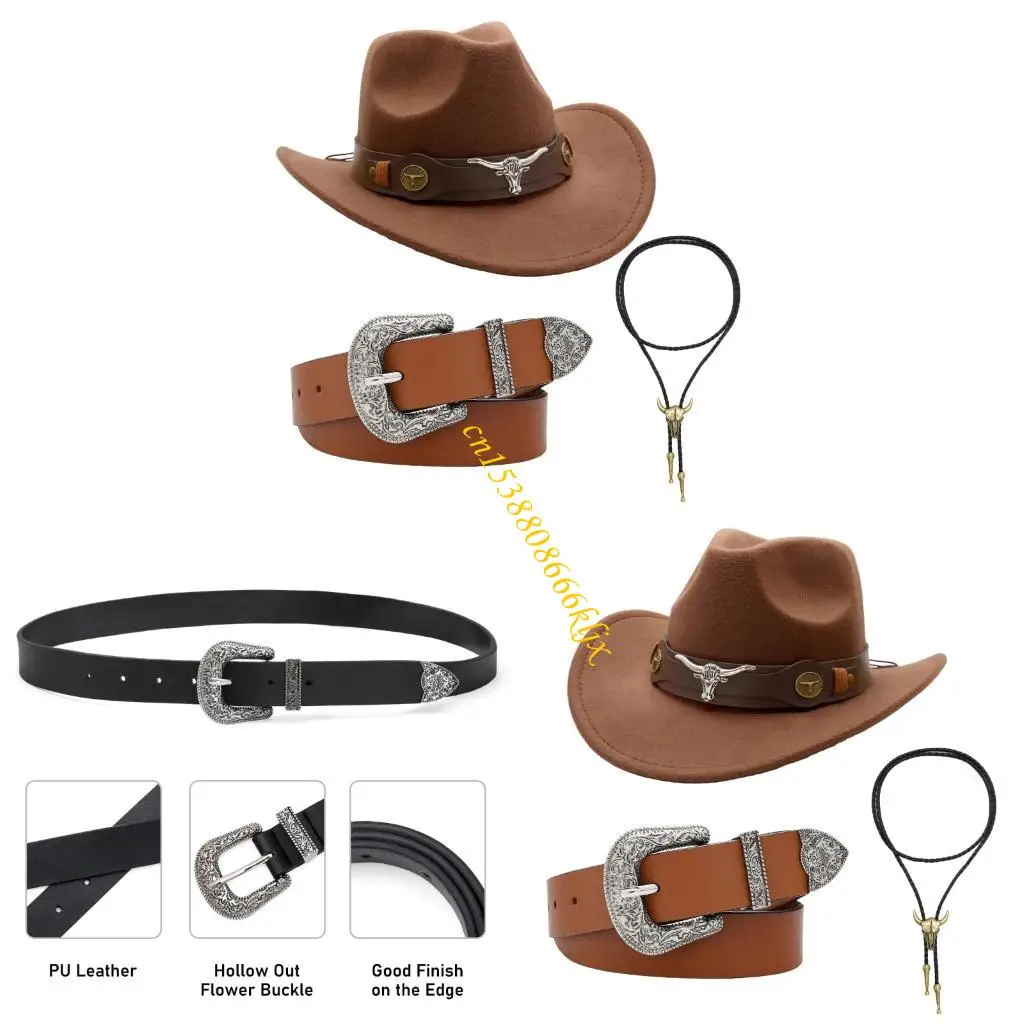 

Cowgirl Hats Belt Necklace Halloween Cosplay Costume Western Cowgirl Costume 066C