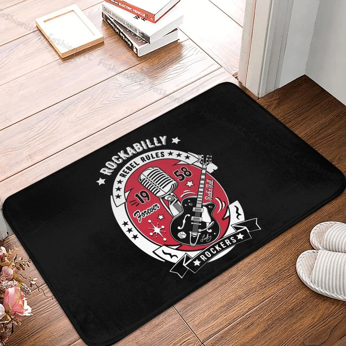 Rockabilly Rock and Roll Anti-Slip Doormat Bath Mat 1958 Rock And Roll Vintage Rocker 60s 70s Carpet Welcome Rug Bedroom Decor